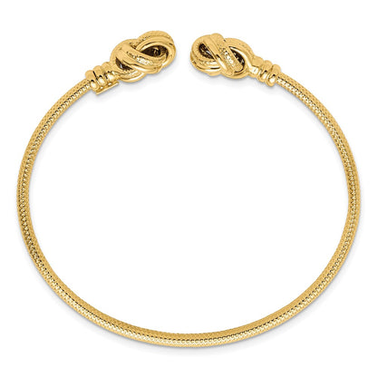 14K Yellow Gold Polished And Textured Love Knots Cuff Bangle