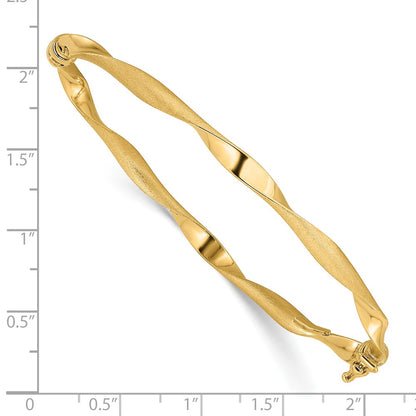 14K Yellow Gold Polished And Brushed Twisted Hinged Bangle