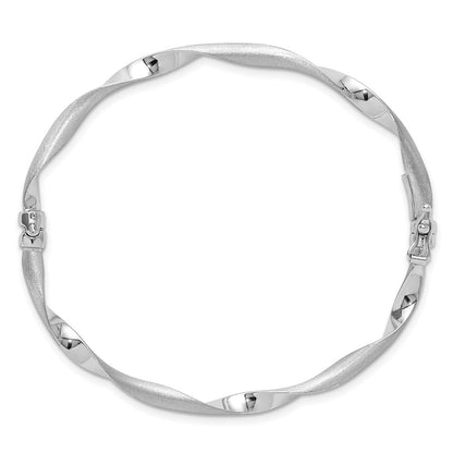 14K White Gold Polished And Brushed Twisted Hinged Bangle