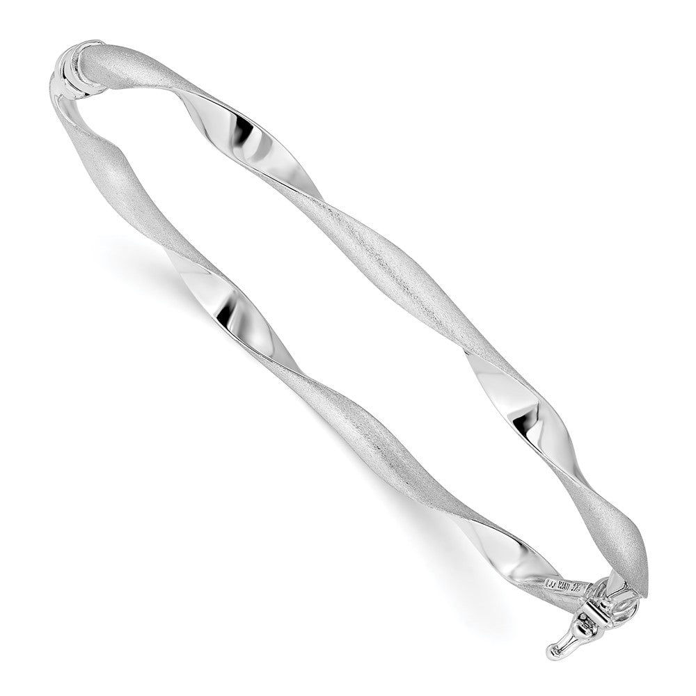 14K White Gold Polished And Brushed Twisted Hinged Bangle