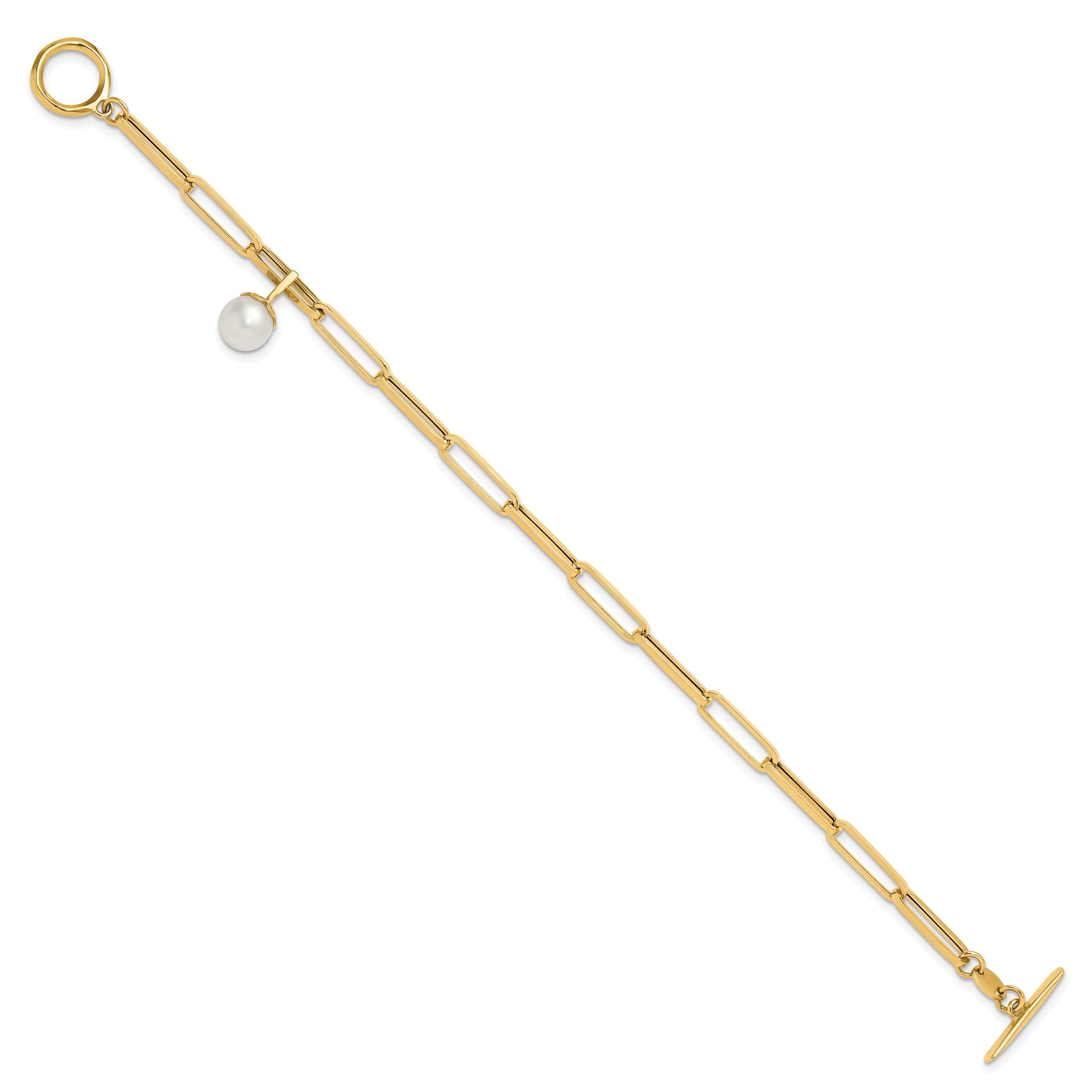 14K Yellow Gold Polished Fw Cultured Pearl Fancy Link Toggle Bracelet