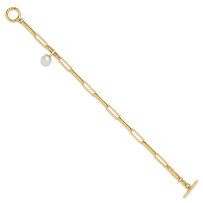 14K Yellow Gold Polished Fw Cultured Pearl Fancy Link Toggle Bracelet