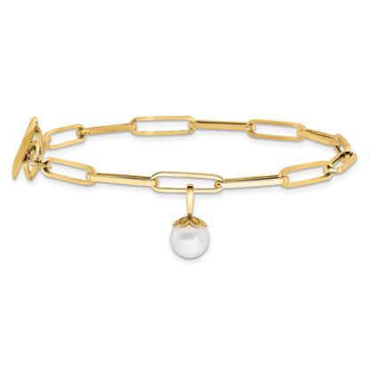 14K Yellow Gold Polished Fw Cultured Pearl Fancy Link Toggle Bracelet