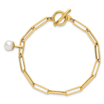 14K Yellow Gold Polished Fw Cultured Pearl Fancy Link Toggle Bracelet