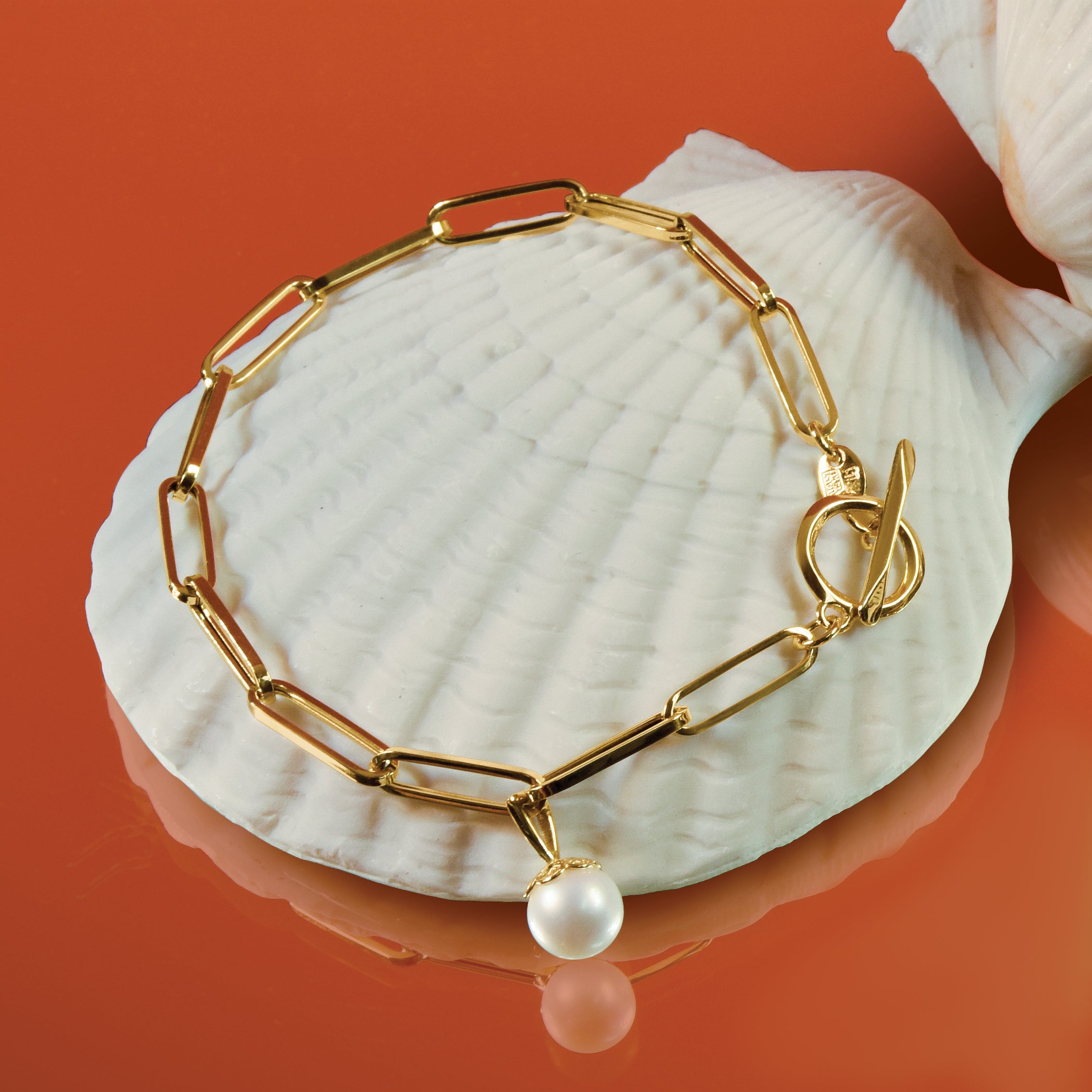 14K Yellow Gold Polished Fw Cultured Pearl Fancy Link Toggle Bracelet