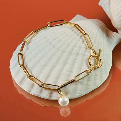 14K Yellow Gold Polished Fw Cultured Pearl Fancy Link Toggle Bracelet