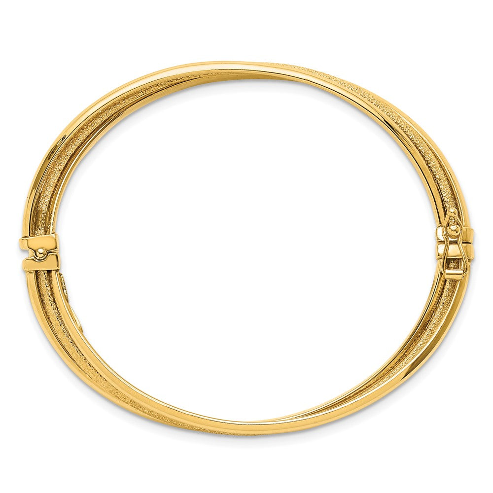 14K Yellow Gold Polished And Textured Hinged Bangle