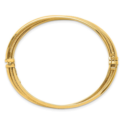 14K Yellow Gold Polished And Textured Hinged Bangle