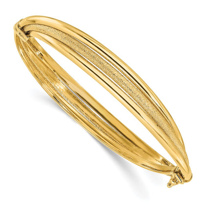 14K Yellow Gold Polished And Textured Hinged Bangle