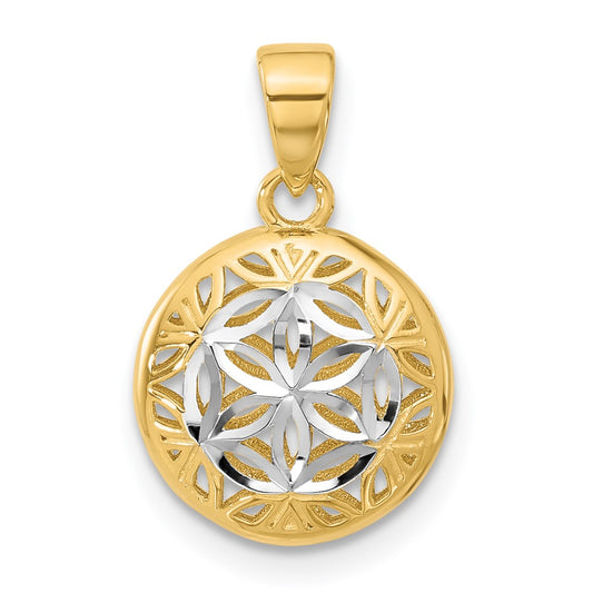 14K Yellow & Rhodium Polished And Diamond Cut Pendant