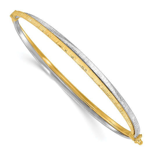14K Two Tone Polished And Textured Hinged Bangle