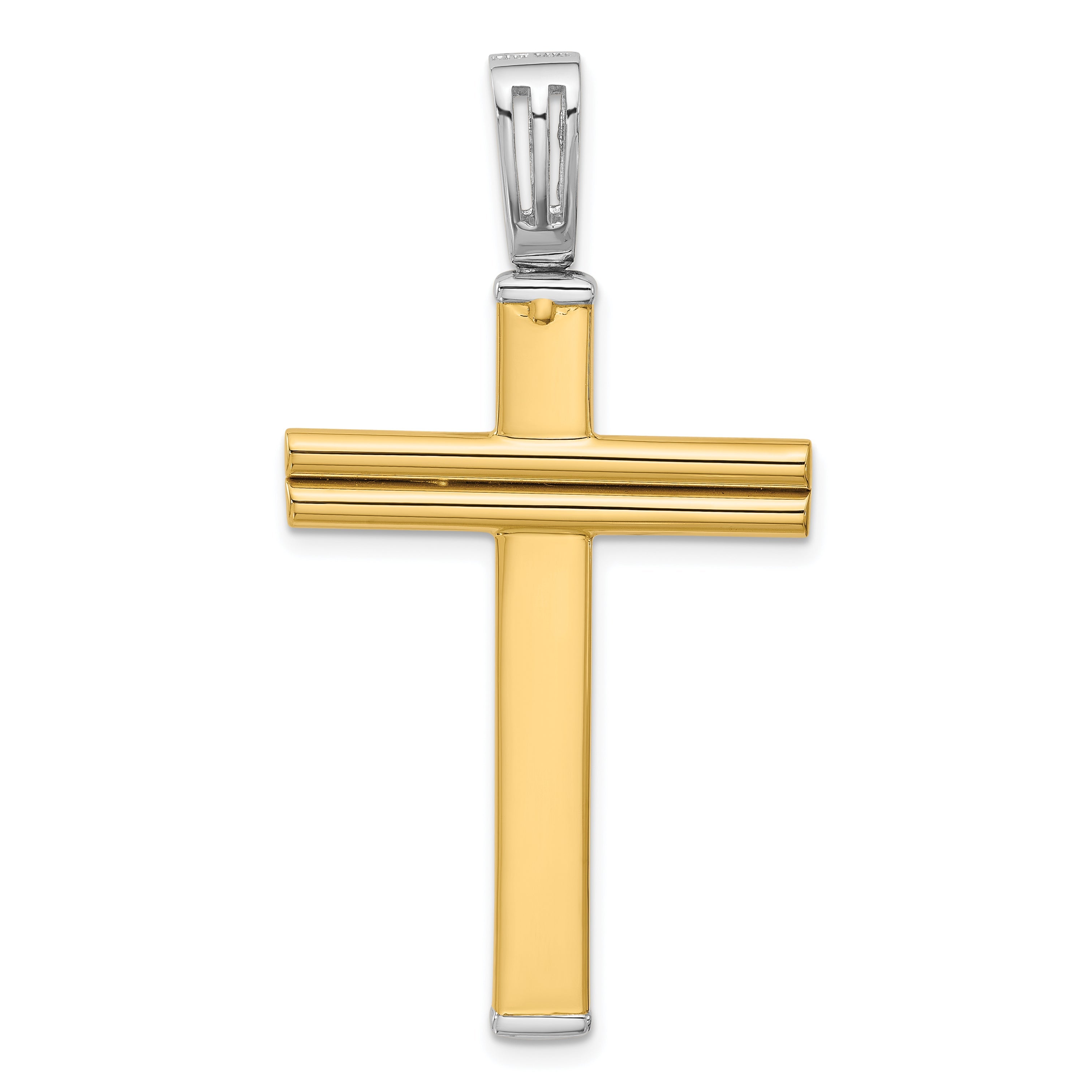 14K Two Tone Polished/Satin/Dia Cut Reversible Cross Pendant