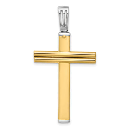 14K Two Tone Polished/Satin/Dia Cut Reversible Cross Pendant