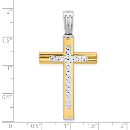 14K Two Tone Polished/Satin/Dia Cut Reversible Cross Pendant