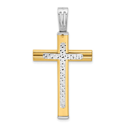 14K Two Tone Polished/Satin/Dia Cut Reversible Cross Pendant