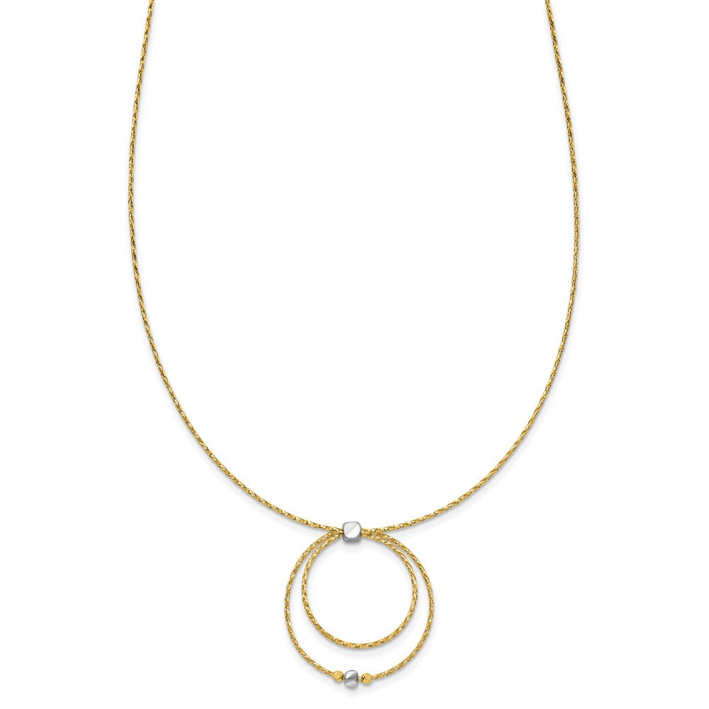 14K Yellow & Rhodium Wht Rhod Polished/Dc Circle Pendant 1In Ext. Necklace