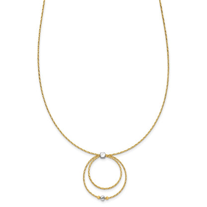14K Yellow & Rhodium Wht Rhod Polished/Dc Circle Pendant 1In Ext. Necklace