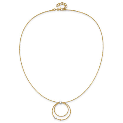 14K Yellow & Rhodium Wht Rhod Polished/Dc Circle Pendant 1In Ext. Necklace