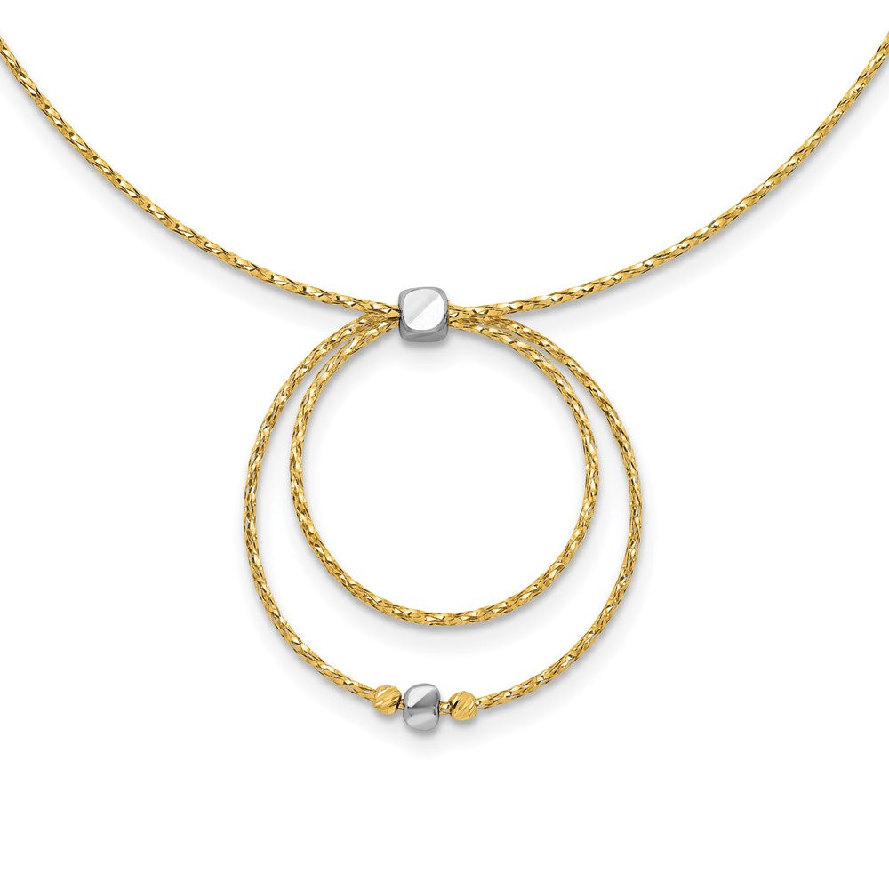 14K Yellow & Rhodium Wht Rhod Polished/Dc Circle Pendant 1In Ext. Necklace