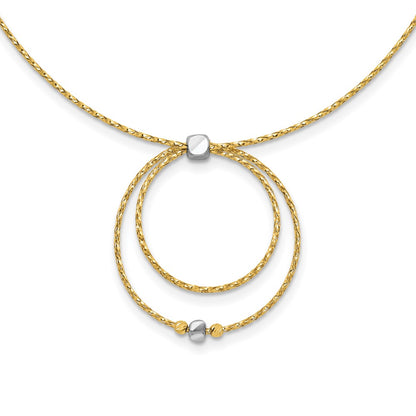 14K Yellow & Rhodium Wht Rhod Polished/Dc Circle Pendant 1In Ext. Necklace