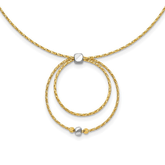 14K Yellow & Rhodium Wht Rhod Polished/Dc Circle Pendant 1In Ext. Necklace