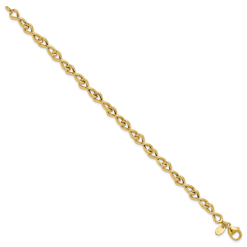 14K Yellow Gold Polished/Textured Twisted Infinity Link Bracelet