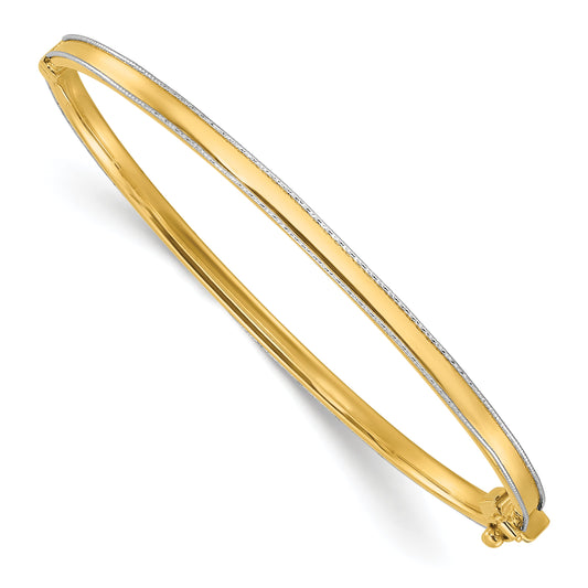 14K Two Tone Polished And D/C Hinged Bangle