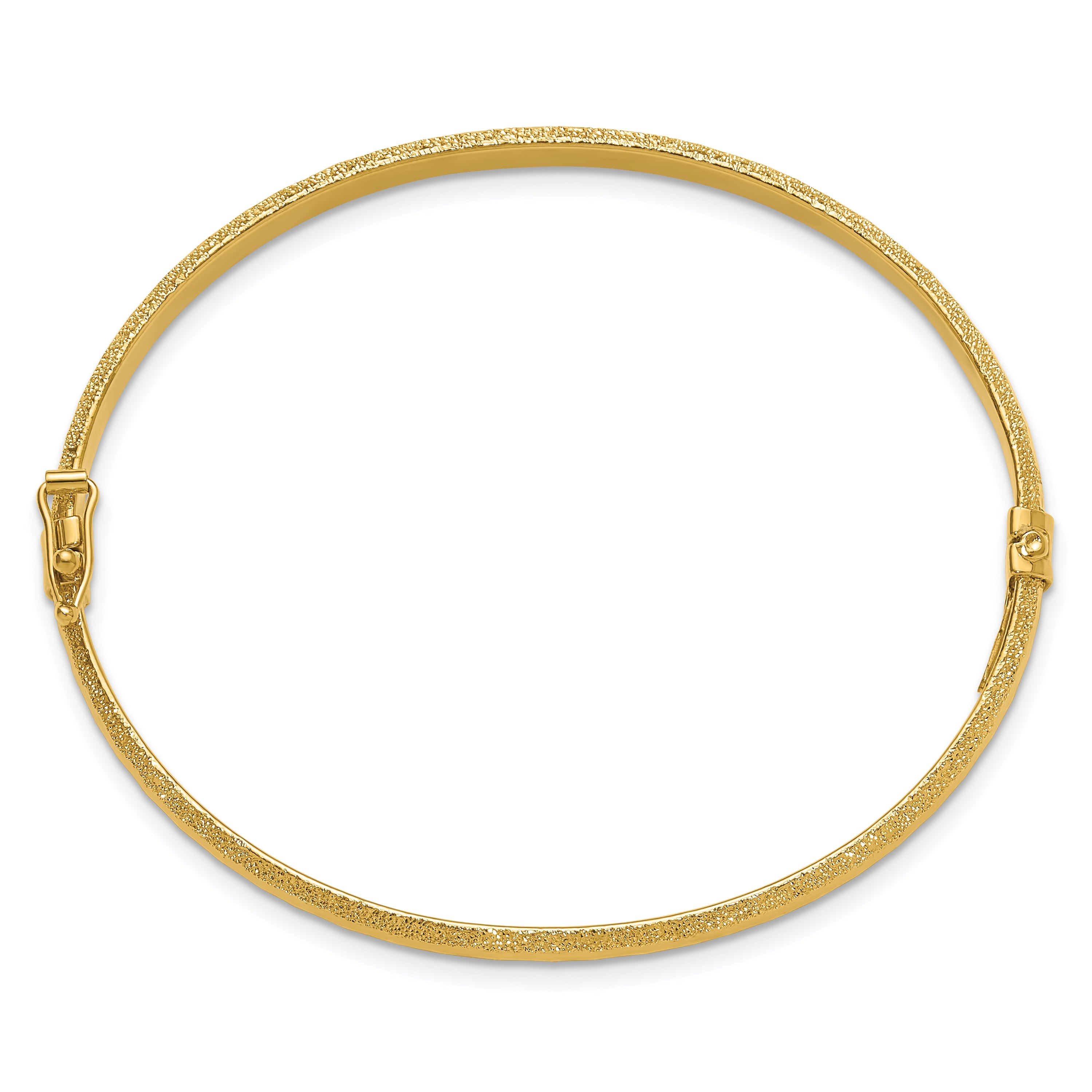 14K Yellow Gold Polished/Textured And Diamond Cut Hinged Bangle