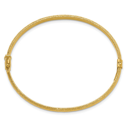14K Yellow Gold Polished/Textured And Diamond Cut Hinged Bangle