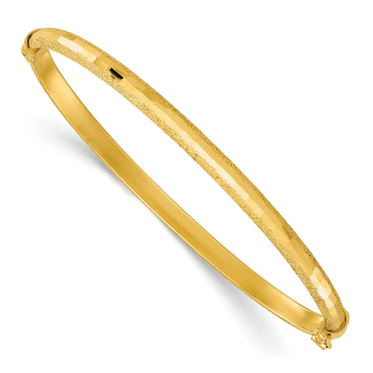14K Yellow Gold Polished/Textured And Diamond Cut Hinged Bangle