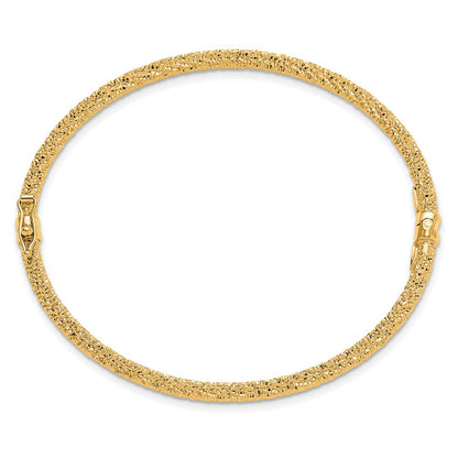 14K Yellow Gold Polished/Textured And Diamond Cut Twisted Hinged Bangle