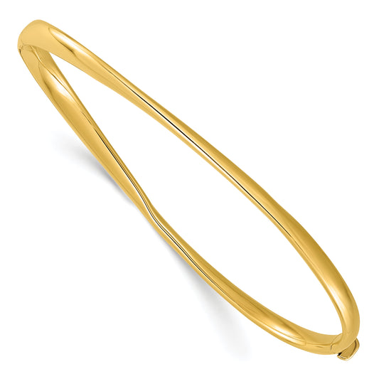 14K Yellow Gold Polished Twisted Hinged Bangle Bracelet