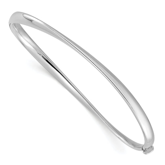 14K White Gold Polished Twisted Hinged Bangle Bracelet