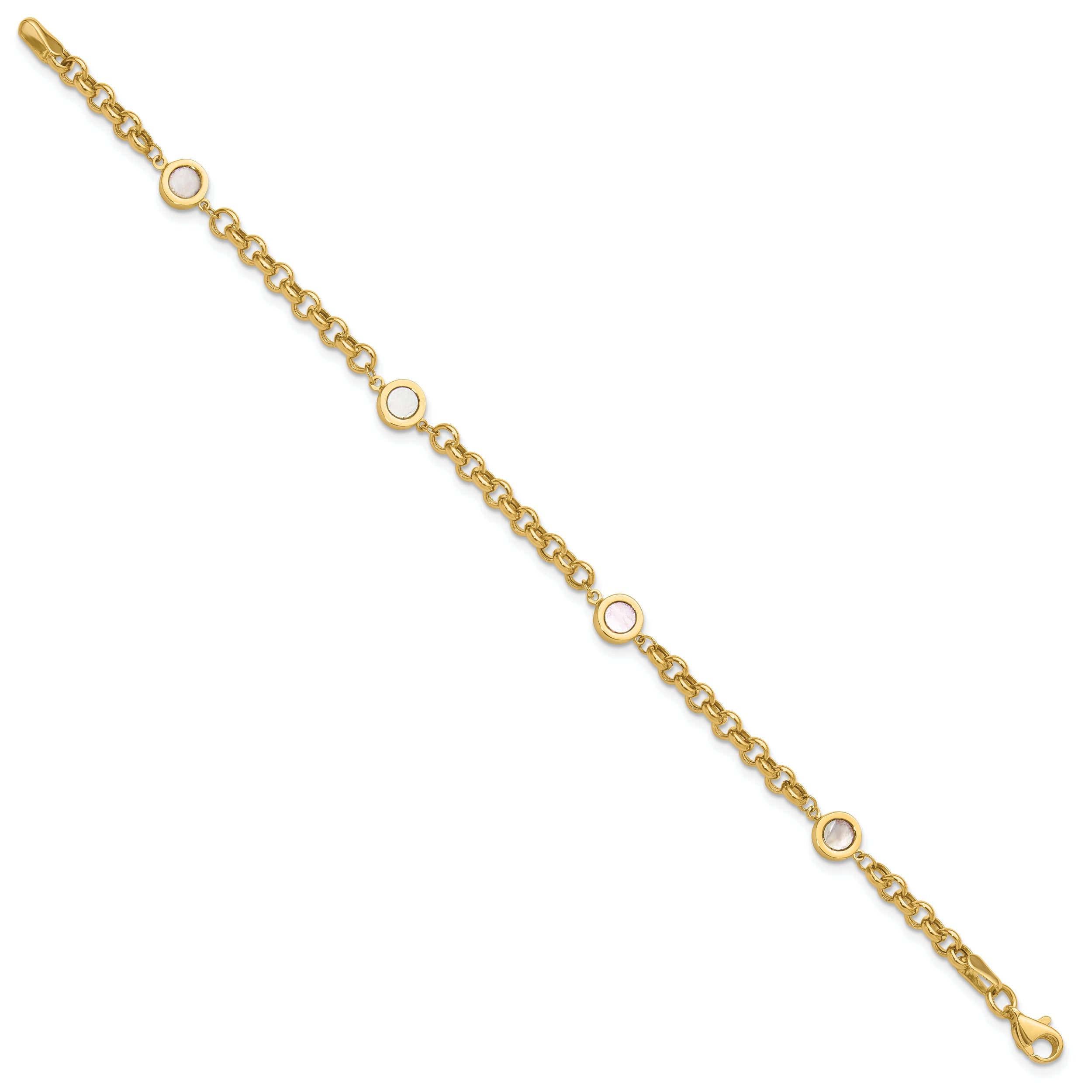 14K Yellow Gold Polished Mother Of Pearl Link Bracelet