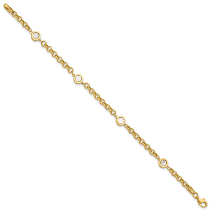 14K Yellow Gold Polished Mother Of Pearl Link Bracelet
