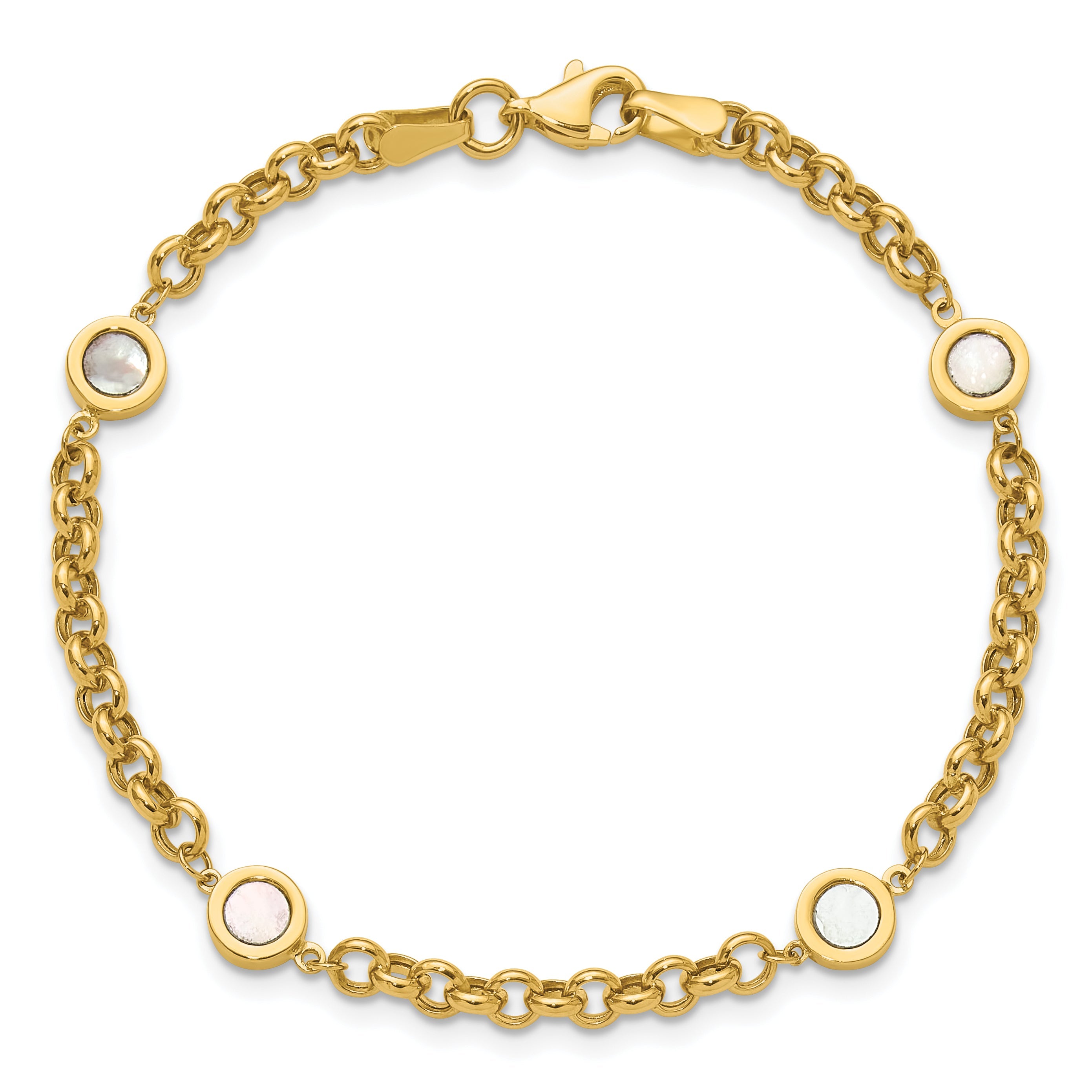 14K Yellow Gold Polished Mother Of Pearl Link Bracelet