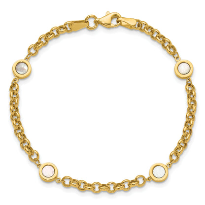 14K Yellow Gold Polished Mother Of Pearl Link Bracelet