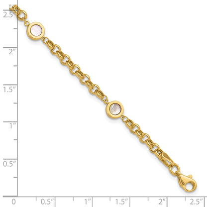 14K Yellow Gold Polished Mother Of Pearl Link Bracelet