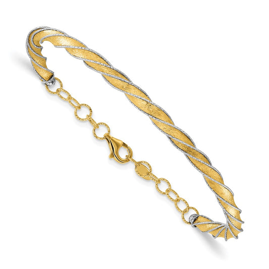 14K Two Tone Polished/Satin/Dia Cut Fancy Adjustable Bangle