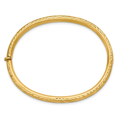 14K Yellow Gold Satin And Diamond Cut Hinged Bangle