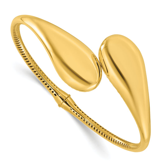 14K Yellow Gold Polished Bypass Teardrop Hinged Bangle