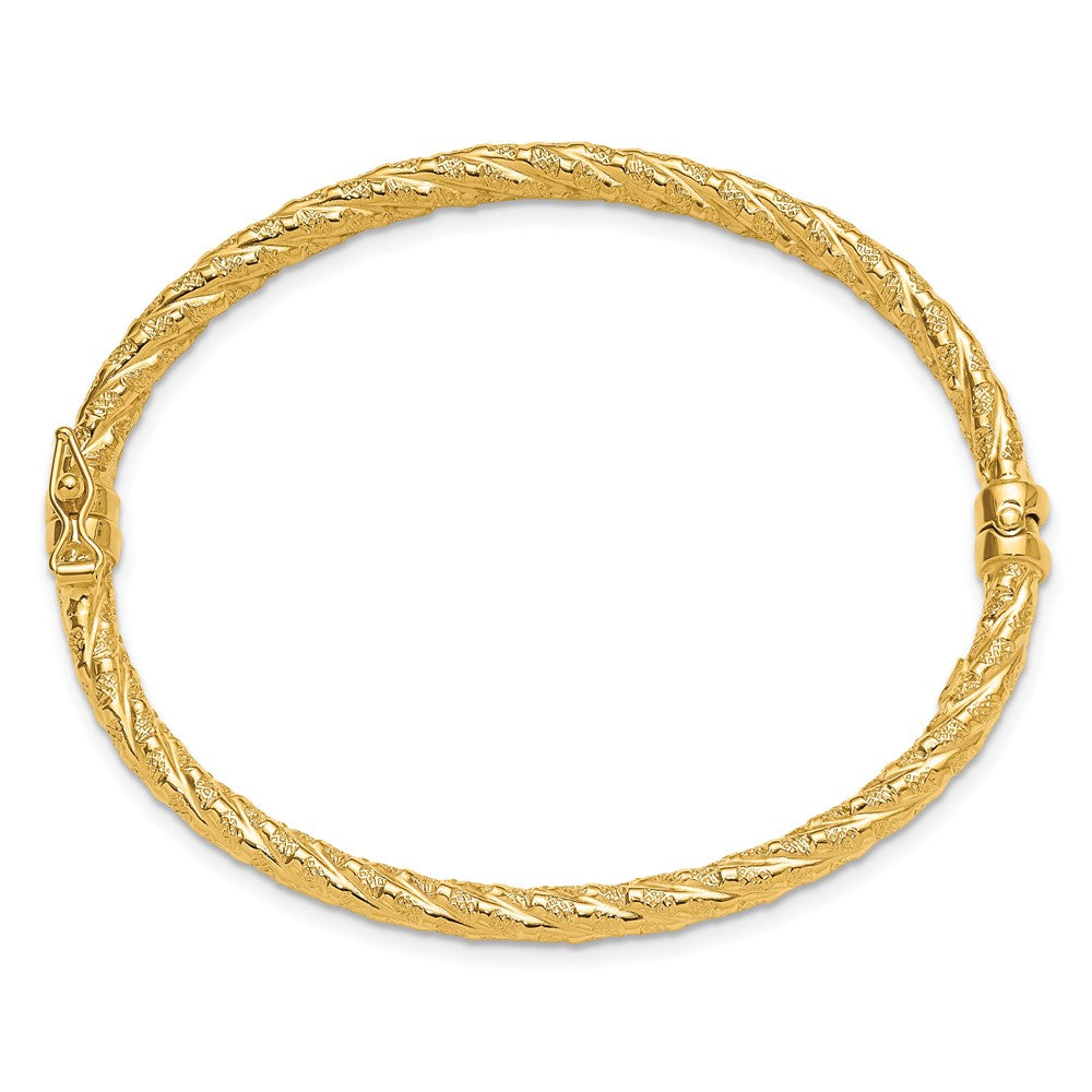 14K Yellow Gold Polished And Textured Twisted Hinged Bangle