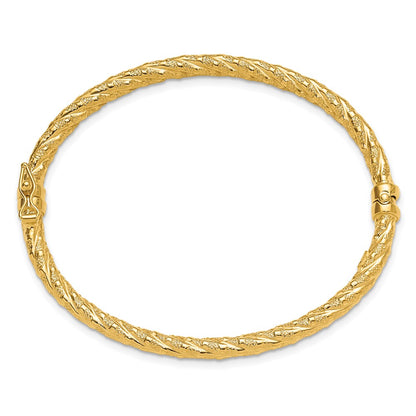 14K Yellow Gold Polished And Textured Twisted Hinged Bangle