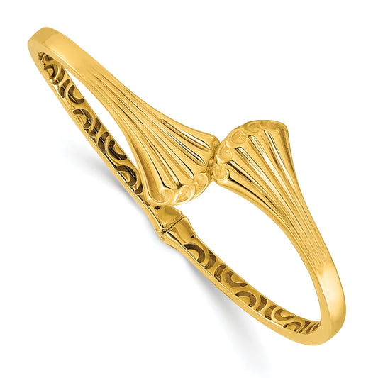 14K Yellow Gold Polished Hollow Hinged Cuff Bangle