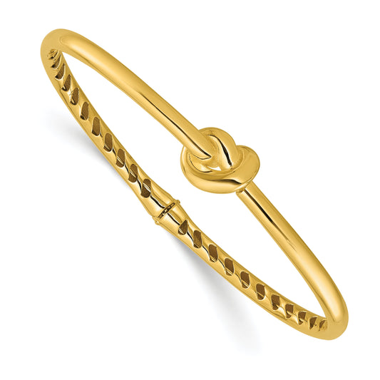 14K Yellow Gold Polished Hollow Knot Hinged Bangle