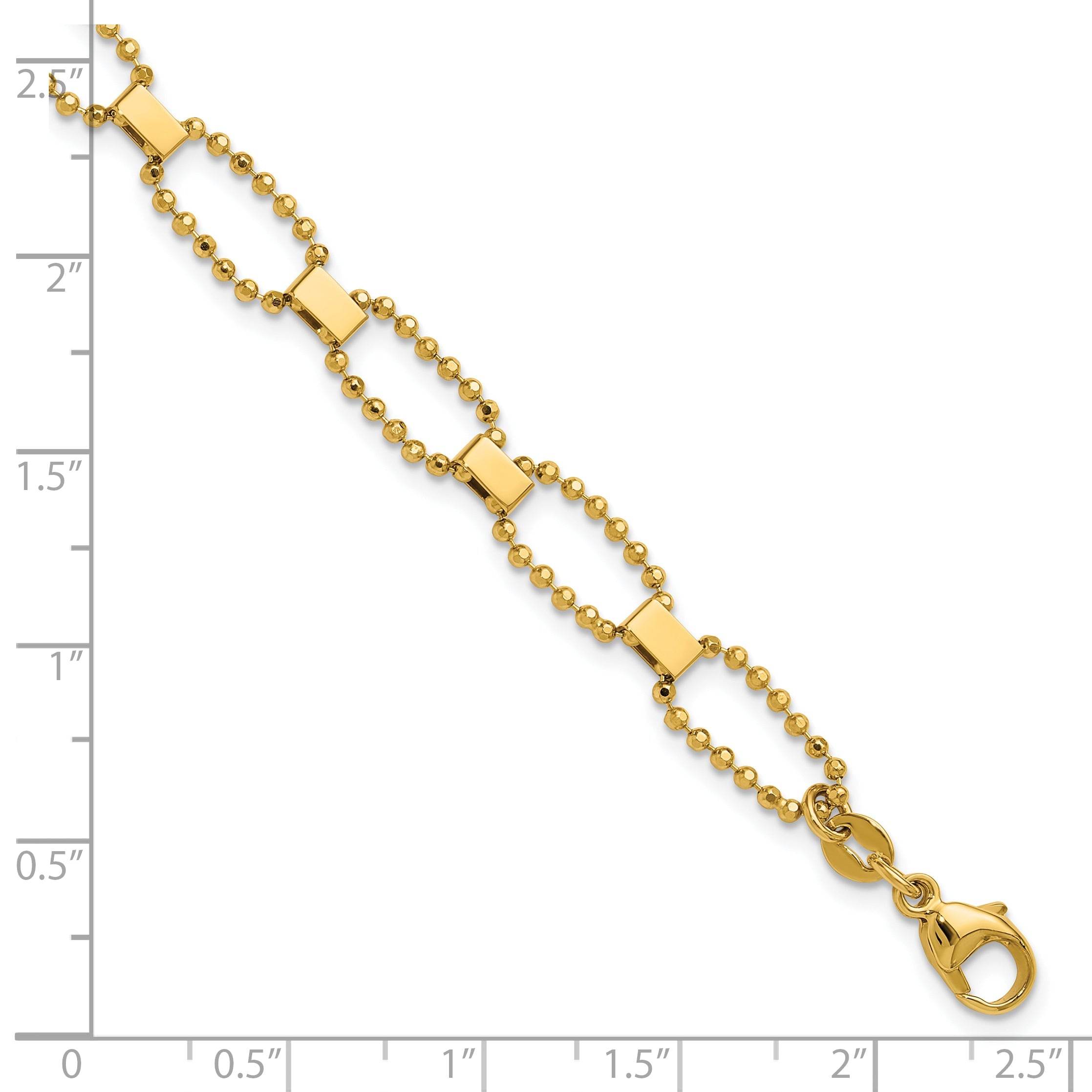 14K Yellow Gold Polished / Dia Cut Fancy Beaded Link W/ 1In Ext. Bracelet