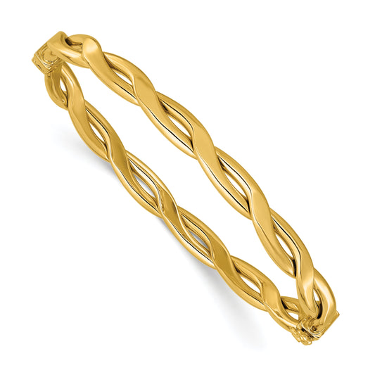 14K Yellow Gold Polished Fancy Intertwined Hinged Bangle