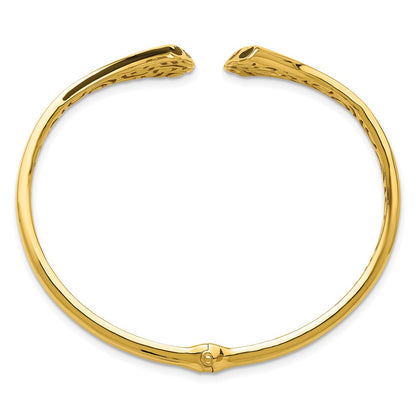 14K Yellow Gold Black Enamel Polished Fancy Hinged Cuff Bangle