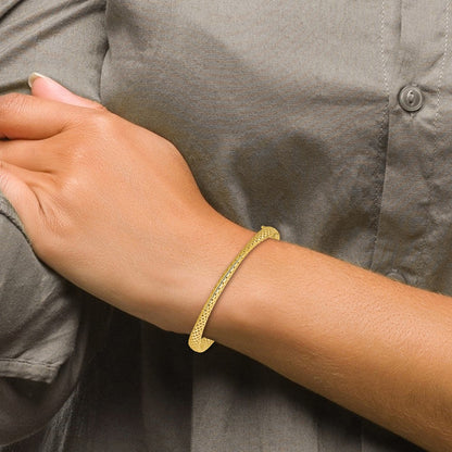 14K Yellow Gold Polished And Textured Fancy Twist Hinged Bangle