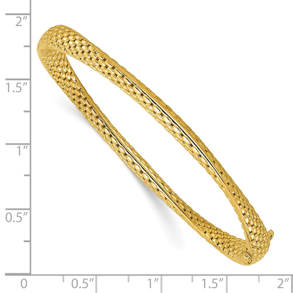 14K Yellow Gold Polished And Textured Fancy Twist Hinged Bangle